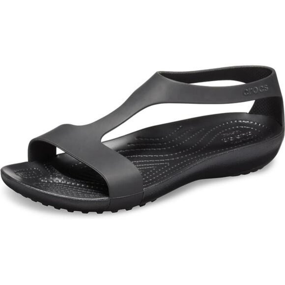 Womens Black Lightweight Sandals Comfortable Strappy Summer Slip On Shoes - Picture 1 of 7